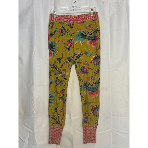 Sundance Pants - Sundance M Waffle Knit Floral Leggings Boho Mustard Cotton Lagenlook Cottagecore